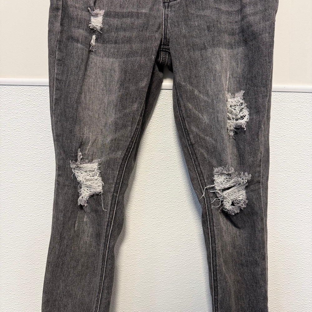 Juniors Almost Famous Skinny Jeans Size 3 Gray Distressed - Picture 6 of 13
